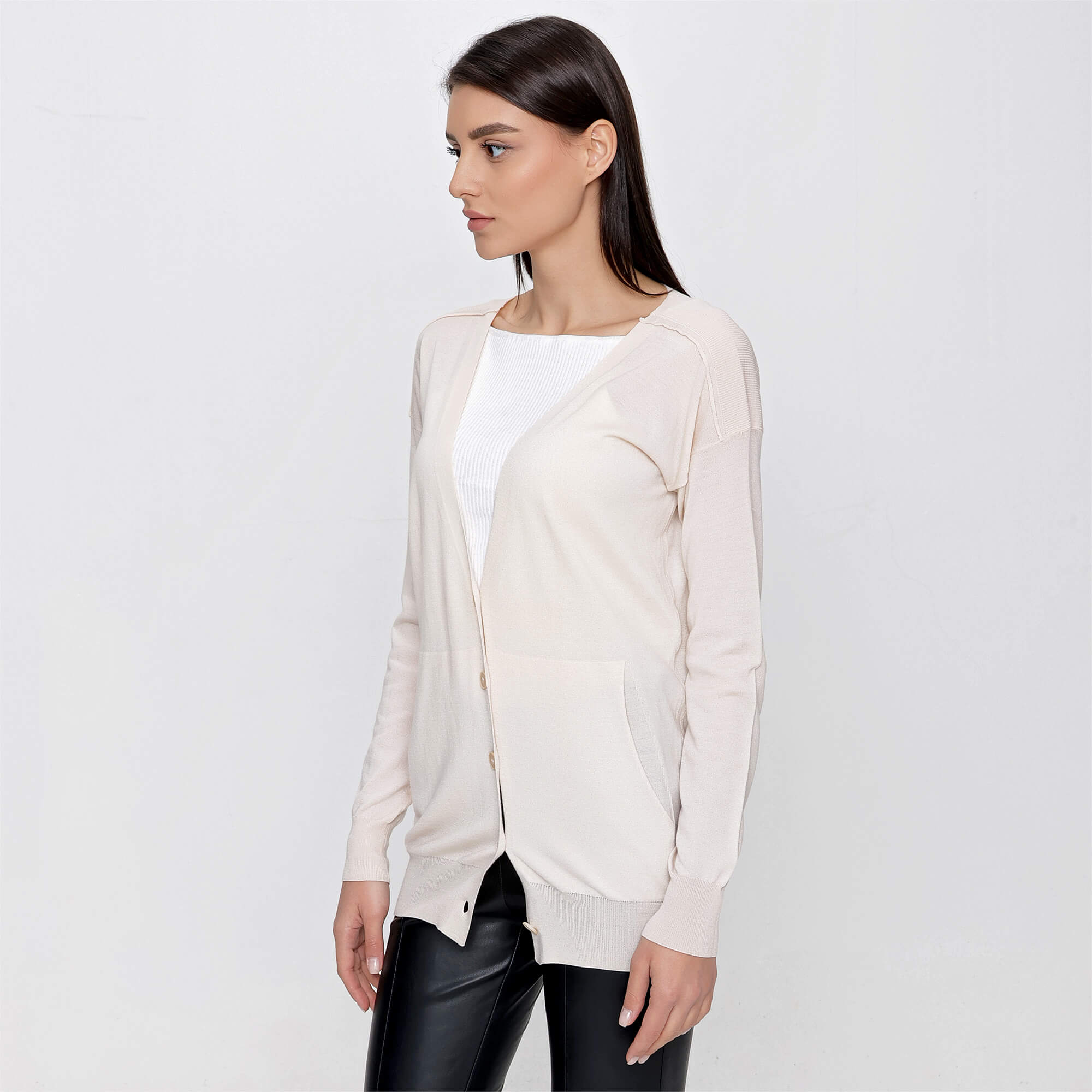 Stella McCartney - Cream Wool and Silk Blend V Neck Front Pocket Cardigan